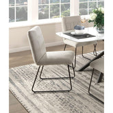 Modern Design Beige Fabric Upholstered Side Chairs 2pc Set, Tabular Black Finish Metal Legs Casual Dining Furniture