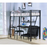 Dionysus Silver & Black Finish Twin Loft Bed W/Desk