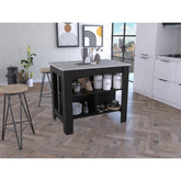 Astyanax Kitchen Island, Four Legs, Three Shelves -Black / Ibiza Marble