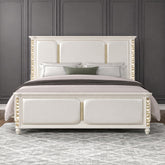 Dionysus Traditional Style Queen Size Upholstered Bed with LED and Gold Accents – Beige
