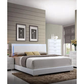 Theseus White Synthetic Leather & White Leg Queen Bed W/Led