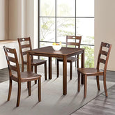 Transitional Style 5pc Dining Table Set 1x Table Square Shape 4x Chair Slat Back Walnut Finish Dining Room