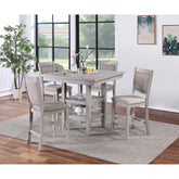 Dining Room Furniture Counter Height 5pc Set Square Table w Shelves Cushion Chairs Modern Style Rustic Grey