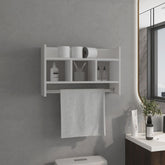 Paradise Wall Shelf with Towel Bar, Compact Storage With A Wide Upper Shelf, Three Comapct Middle Shelves and Towel Holder for Bathroom Organizer, White