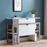 Pluto Kitchen Buffet Organizing Cabinet with 4 Shelves, White & Dark Taupe