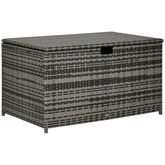 113 Gallon Outdoor Storage Box, Rattan Deck Box for Indoor, Patio Furniture Cushions, Pool Garden Tools, Dark Gray