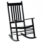 Wooden Outdoor Rocking Chair with Armrests, High Back for Garden, Patio, Balcony, Porch, Black