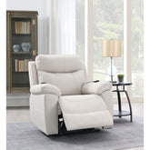 Camelot Beige Polished Microfiber Power Motion Recliner with Lift, Heating & Massage Chair