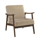 Mid-Century Modern Design 1pc Accent Chair Light Brown Velvet Upholstery Dark Walnut Finish Wood, High-Resiliency Foam Cushions