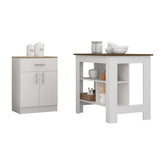 2 Piece Kitchen Set, Delos Kitchen Island + Barbados Pantry Cabinet , White /Walnut /Light Oak