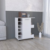Tale Bar Cart with Casters, 2-Side Storage Shelves and 6-Wine Bottle Rack