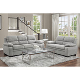 Modern Living Room 2pc Sofa Set Plush Comfortable Sofa Loveseat Set Gray Textured Fabric Channel Tufting Solid Wood Frame Furniture
