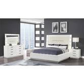 Queen 4 Pc LED Bedroom Set Made with Wood in Milky White