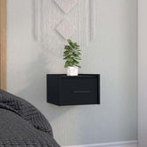 Orion Floating Nightstand , End Table, Side Table Wall-Mounted Single Drawer Design with Handle- Black - Bedroom