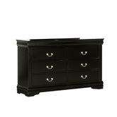 Crest Wide Dresser, 6 Drawers, Nickel Metal Handles, Black Solid Wood