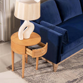 Lyric 18" Round Cane Rattan Storage Side Table, Natural Brown Oak Wood