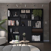 Camelot 3 Piece Home Bookcase set, 74" Wide with 12 Shelves and Two-Door Cabinet , Living Room Set Set Black