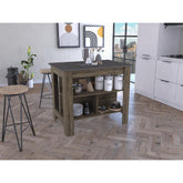Astyanax Kitchen Island, Four Legs, Three Shelves -Dark Brown / Onyx