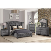 Queen 5 Pc Upholstery Bedroom Set Made With Wood in Gray