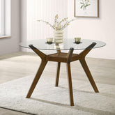 Museum Brown Round Glass Top Wood Dining Table