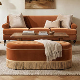 Avalon 48.5" Oval Tufted Bullion Fringe Storage Bench, Burnt Orange Performance Velvet