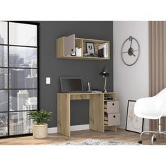 Light Oak and Taupe 2-Shelf 3-Drawer 2-Piece Office Set