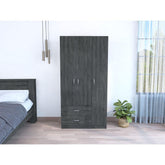Crown 3 Door Armoire with Two Drawers, Shelves, and Hanging Rod - Smokey Oak . White