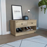 Hercules Storage Bench, Two Drawers, Two Open Shelves, Light Oak
