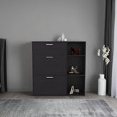 Crown 3-Door Shoe Rack with Interior Shelves And Side Shelves, One Drawer Storage Cabinet for Shoes and Accessories