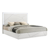Record Queen Bed – Contemporary Geometric Design with LED Lighting & High-Gloss Lacquer Finish, Durable Minimalist Style for Modern Bedrooms