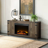 Hera Rustic Oak Finish Fireplace with 2 Door Storage
