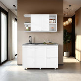 White Multifunctional Kitchen Cabinet Set with Ample Storage