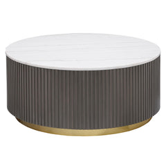 Demeter White and Charcoal Round Marble Top Coffee Table