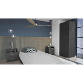 3 Piece Bedroom Set, London Armoire + Salento Nightstand + Salento Nightstand, Black