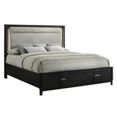 Mars Modern King Storage Bed with LED Upholstered Headboard, Sintered Stone Top, Velvet-Lined Storage Drawers in Black Wood-Grain Finish