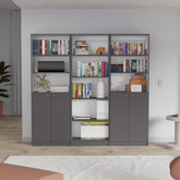 Electra 3 Piece Home Bookcase set, 74" Wide with 11 Shelves and Two Double-Door Cabinet , Living Room Set Matt Gray / White
