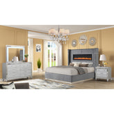 NEPTUNE Upholstery Wooden Queen 4 PC Bedroom set with Ambient lighting in Gray Velvet Finish