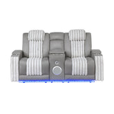 Epic Grey Power Reclining loveseat with Power Headrest, LED and Bluetooth Speaker