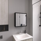 Pandora 21.1" H x 19.7" W Mirror Medicine Cabinet, One door with Four interior Shelves for Bathroom, Kitchen Black