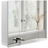 Wall Mounted Mirror Cabinet, Bathroom Medicine Cabinet with Mirror, 3 Doors and Adjustable Shelves, White