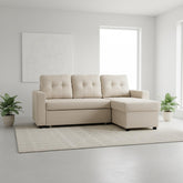 Convertible L-Shaped Sectional Sleeper Sofa Bed, Stylish Apartment Furniture, Saving Pull Out Couch for Small Spaces and Living Rooms, Beige
