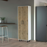 Apex 2-Door 5-Shelf Kitchen Pantry White and Macadamia