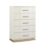 Cassandra 5-Drawer Chest in Beige with Textured Finish and Gold Finish Handles