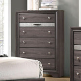 Gray Finish Contemporary Style 1pc Chest Hidden Jewelry Drawer English Dovetail Drawers Silver Knobs Bedroom Furniture