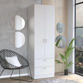 Perseus 76" High Armoire Wardrove Closet with 2 Drawers, Double Door Cabinet , One Shelf and Hanging Rod, Bedroom Clothes Storage Cabinet Organizer