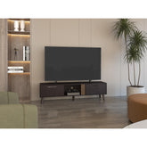 Rhea 63" Wide Tv Stand with Two pull down Cabinets, Two Shelves, Cable Management , Living Room, Tv Room Black Wengue - Light Oak