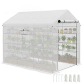8' x 6' x 7' Portable Walk in Greenhouse with Mesh, Door, Windows, 18 Shelf, Trellis, Plant Labels, White