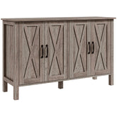 Sideboard Buffet with 4 Barn Doors and 2 Adjustable Shelves, Kitchen Buffet Cabinet for Living Room, Hallway, Gray