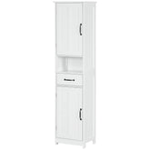 Modern Bathroom Cabinet, Narrow Storage Cabinet with Open Shelf, Drawer, Recessed Doors and Adjustable Shelves, White