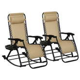 2 Outdoor Rocking Chairs Foldable Reclining Zero Gravity Lounge Rockers w/ Pillow Cup & Phone Holder, Beige